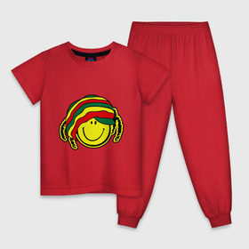Детская пижама хлопок с принтом Cмайл-растаман в Екатеринбурге, 100% хлопок |  брюки и футболка прямого кроя, без карманов, на брюках мягкая резинка на поясе и по низу штанин
 | дреды | настроение | позитив | раста | смайлик | улыбка