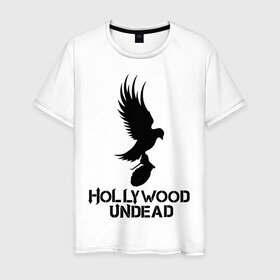 Мужская футболка хлопок с принтом Hollywood Undead в Екатеринбурге, 100% хлопок | прямой крой, круглый вырез горловины, длина до линии бедер, слегка спущенное плечо. | hollywood undead | undead | птица с гранатой | рок реп группа hollywood undead