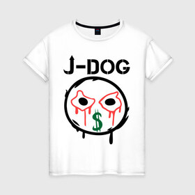 Женская футболка хлопок с принтом J-Dog (HU) в Екатеринбурге, 100% хлопок | прямой крой, круглый вырез горловины, длина до линии бедер, слегка спущенное плечо | hollywood undead | j dog | дже док | рок реп группа