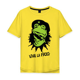 Мужская футболка хлопок Oversize с принтом Viva la Frog в Екатеринбурге, 100% хлопок | свободный крой, круглый ворот, “спинка” длиннее передней части | frog | viva la frog | viva лягушка | лягушка | лягушка чегевара
