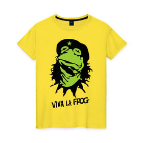 Женская футболка хлопок с принтом Viva la Frog в Екатеринбурге, 100% хлопок | прямой крой, круглый вырез горловины, длина до линии бедер, слегка спущенное плечо | frog | viva la frog | viva лягушка | лягушка | лягушка чегевара
