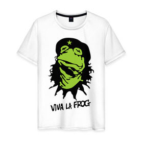 Мужская футболка хлопок с принтом Viva la Frog в Екатеринбурге, 100% хлопок | прямой крой, круглый вырез горловины, длина до линии бедер, слегка спущенное плечо. | frog | viva la frog | viva лягушка | лягушка | лягушка чегевара