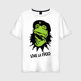 Женская футболка хлопок Oversize с принтом Viva la Frog в Екатеринбурге, 100% хлопок | свободный крой, круглый ворот, спущенный рукав, длина до линии бедер
 | frog | viva la frog | viva лягушка | лягушка | лягушка чегевара