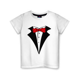 Детская футболка хлопок с принтом Смокинг и красная бабочка в Екатеринбурге, 100% хлопок | круглый вырез горловины, полуприлегающий силуэт, длина до линии бедер | смокинг