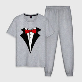 Мужская пижама хлопок с принтом Смокинг и красная бабочка в Екатеринбурге, 100% хлопок | брюки и футболка прямого кроя, без карманов, на брюках мягкая резинка на поясе и по низу штанин
 | смокинг