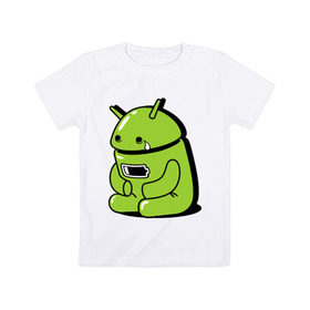 Детская футболка хлопок с принтом Андроид плачет в Екатеринбурге, 100% хлопок | круглый вырез горловины, полуприлегающий силуэт, длина до линии бедер | android | андроид | андроид плачет