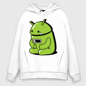 Мужское худи Oversize хлопок с принтом Андроид плачет в Екатеринбурге, френч-терри — 70% хлопок, 30% полиэстер. Мягкий теплый начес внутри —100% хлопок | боковые карманы, эластичные манжеты и нижняя кромка, капюшон на магнитной кнопке | android | андроид | андроид плачет