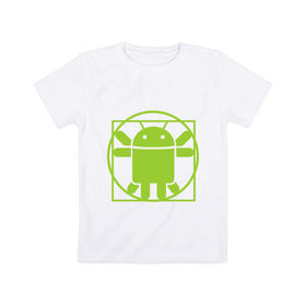 Детская футболка хлопок с принтом Андроид давинчи в Екатеринбурге, 100% хлопок | круглый вырез горловины, полуприлегающий силуэт, длина до линии бедер | android | андроид давинчи | давинчи
