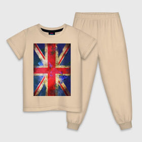 Детская пижама хлопок с принтом Флаг Британии в цветах в Екатеринбурге, 100% хлопок |  брюки и футболка прямого кроя, без карманов, на брюках мягкая резинка на поясе и по низу штанин
 | Тематика изображения на принте: англия | британский флаг | великобритания | флаг великобритании