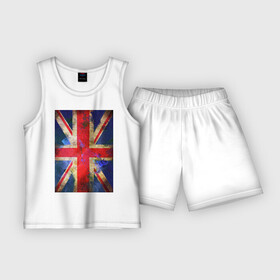 Детская пижама с шортами хлопок с принтом Флаг Британии в цветах в Екатеринбурге,  |  | англия | британский флаг | великобритания | флаг великобритании