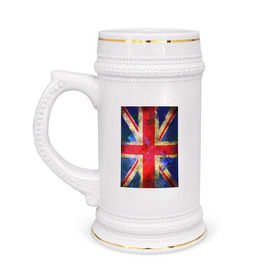 Кружка пивная с принтом Флаг Британии в цветах в Екатеринбурге,  керамика (Материал выдерживает высокую температуру, стоит избегать резкого перепада температур) |  объем 630 мл | англия | британский флаг | великобритания | флаг великобритании
