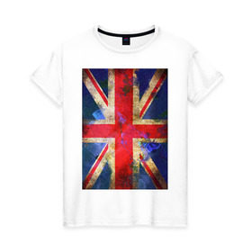 Женская футболка хлопок с принтом Флаг Британии в цветах в Екатеринбурге, 100% хлопок | прямой крой, круглый вырез горловины, длина до линии бедер, слегка спущенное плечо | англия | британский флаг | великобритания | флаг великобритании