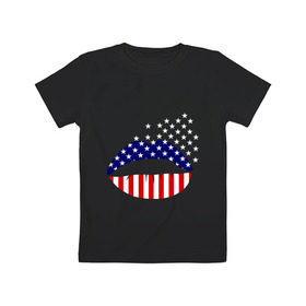Детская футболка хлопок с принтом Американские губы в Екатеринбурге, 100% хлопок | круглый вырез горловины, полуприлегающий силуэт, длина до линии бедер | американский флаг | губы | флаг америки | флаг сша