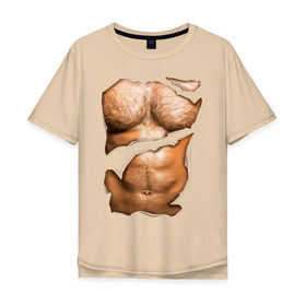 Мужская футболка хлопок Oversize с принтом Мужской пресс в Екатеринбурге, 100% хлопок | свободный крой, круглый ворот, “спинка” длиннее передней части | body | волосатая грудь | волосатое тело | мужское тело | тело | торс