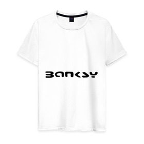 Мужская футболка хлопок с принтом Banksy logo в Екатеринбурге, 100% хлопок | прямой крой, круглый вырез горловины, длина до линии бедер, слегка спущенное плечо. | 