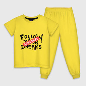 Детская пижама хлопок с принтом Follow your Dreams в Екатеринбурге, 100% хлопок |  брюки и футболка прямого кроя, без карманов, на брюках мягкая резинка на поясе и по низу штанин
 | Тематика изображения на принте: banksy | dreams | follow your | follow your dreams | бенкси | бэнкси | графити | граффити | мечты | следовать вашей мечты | стрит арт | стритарт