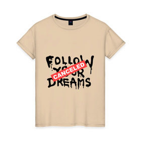 Женская футболка хлопок с принтом Follow your Dreams в Екатеринбурге, 100% хлопок | прямой крой, круглый вырез горловины, длина до линии бедер, слегка спущенное плечо | banksy | dreams | follow your | follow your dreams | бенкси | бэнкси | графити | граффити | мечты | следовать вашей мечты | стрит арт | стритарт