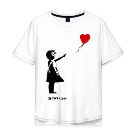 Мужская футболка хлопок Oversize с принтом Девочка с шариком-сердечком в Екатеринбурге, 100% хлопок | свободный крой, круглый ворот, “спинка” длиннее передней части | banksy | бенкси | бэнкси | графити | граффити | девочка с сердечком | девочка с шариком | девочка с шариком сердечком | стрит арт | стритарт
