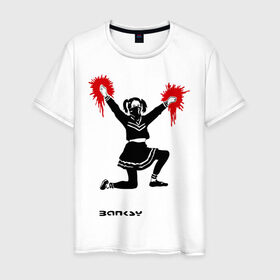 Мужская футболка хлопок с принтом Чирлидерша в Екатеринбурге, 100% хлопок | прямой крой, круглый вырез горловины, длина до линии бедер, слегка спущенное плечо. | banksy | бенкси | бэнкси | графити | граффити | стрит арт | стритарт | чирлидерша