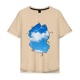 Мужская футболка хлопок Oversize с принтом Небо. Бэнкси в Екатеринбурге, 100% хлопок | свободный крой, круглый ворот, “спинка” длиннее передней части | banksy | бенкси | бэнкси | графити | граффити | небо | облака | облако | стрит арт | стритарт