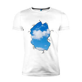 Мужская футболка премиум с принтом Небо. Бэнкси в Екатеринбурге, 92% хлопок, 8% лайкра | приталенный силуэт, круглый вырез ворота, длина до линии бедра, короткий рукав | banksy | бенкси | бэнкси | графити | граффити | небо | облака | облако | стрит арт | стритарт