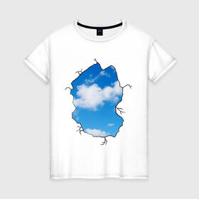 Женская футболка хлопок с принтом Небо. Бэнкси в Екатеринбурге, 100% хлопок | прямой крой, круглый вырез горловины, длина до линии бедер, слегка спущенное плечо | banksy | бенкси | бэнкси | графити | граффити | небо | облака | облако | стрит арт | стритарт