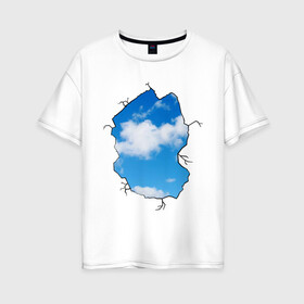 Женская футболка хлопок Oversize с принтом Небо Бэнкси в Екатеринбурге, 100% хлопок | свободный крой, круглый ворот, спущенный рукав, длина до линии бедер
 | Тематика изображения на принте: banksy | бенкси | бэнкси | графити | граффити | небо | облака | облако | стрит арт | стритарт