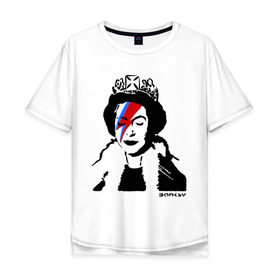 Мужская футболка хлопок Oversize с принтом Елизавета вторая в Екатеринбурге, 100% хлопок | свободный крой, круглый ворот, “спинка” длиннее передней части | banksy | английская королева | англия | бенкси | бэнкси | великобритания | графити | граффити | королева | стрит арт | стритарт