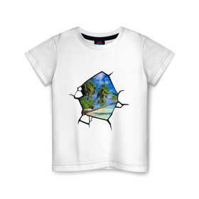 Детская футболка хлопок с принтом Окошко в рай в Екатеринбурге, 100% хлопок | круглый вырез горловины, полуприлегающий силуэт, длина до линии бедер | banksy | бенкси | бэнкси | графити | граффити | окно | рай | стрит арт | стритарт