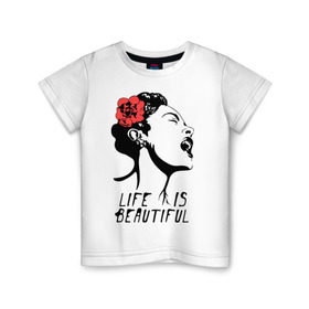 Детская футболка хлопок с принтом Life is beautiful в Екатеринбурге, 100% хлопок | круглый вырез горловины, полуприлегающий силуэт, длина до линии бедер | banksy | бенкси | бэнкси | графити | граффити | жизнь прекрасна | стрит арт | стритарт