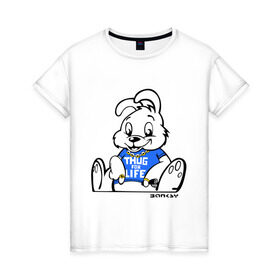 Женская футболка хлопок с принтом Кролик Бэнкси в Екатеринбурге, 100% хлопок | прямой крой, круглый вырез горловины, длина до линии бедер, слегка спущенное плечо | banksy | бенкси | бэнкси | графити | граффити | кролик | плющевый кролик | стрит арт | стритарт