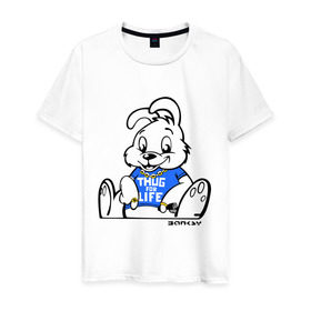 Мужская футболка хлопок с принтом Кролик Бэнкси в Екатеринбурге, 100% хлопок | прямой крой, круглый вырез горловины, длина до линии бедер, слегка спущенное плечо. | banksy | бенкси | бэнкси | графити | граффити | кролик | плющевый кролик | стрит арт | стритарт
