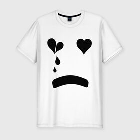Мужская футболка премиум с принтом Sad smile в Екатеринбурге, 92% хлопок, 8% лайкра | приталенный силуэт, круглый вырез ворота, длина до линии бедра, короткий рукав | smile | грустный смайлик | сердце | смайл | смайлик