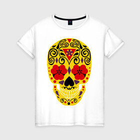 Женская футболка хлопок с принтом Flower Skull в Екатеринбурге, 100% хлопок | прямой крой, круглый вырез горловины, длина до линии бедер, слегка спущенное плечо | skull | цветочный орнамент | цветы | череп | черепа