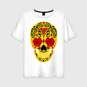Женская футболка хлопок Oversize с принтом Flower Skull в Екатеринбурге, 100% хлопок | свободный крой, круглый ворот, спущенный рукав, длина до линии бедер
 | skull | цветочный орнамент | цветы | череп | черепа