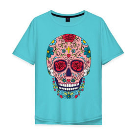 Мужская футболка хлопок Oversize с принтом Oldschool skull в Екатеринбурге, 100% хлопок | свободный крой, круглый ворот, “спинка” длиннее передней части | oldschool | skull | олд скул | олдскул | цветочный орнамент | цветы | череп | черепа