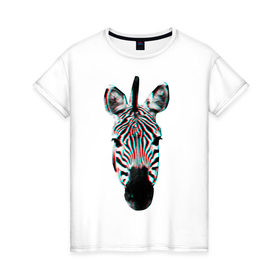 Женская футболка хлопок с принтом Зебра watercolor в Екатеринбурге, 100% хлопок | прямой крой, круглый вырез горловины, длина до линии бедер, слегка спущенное плечо | животные | звери | зебра