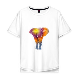Мужская футболка хлопок Oversize с принтом Слон watercolor в Екатеринбурге, 100% хлопок | свободный крой, круглый ворот, “спинка” длиннее передней части | слон