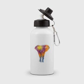 Бутылка спортивная с принтом Слон watercolor в Екатеринбурге, металл | емкость — 500 мл, в комплекте две пластиковые крышки и карабин для крепления | слон