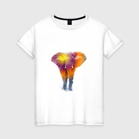 Женская футболка хлопок с принтом Слон watercolor в Екатеринбурге, 100% хлопок | прямой крой, круглый вырез горловины, длина до линии бедер, слегка спущенное плечо | Тематика изображения на принте: слон