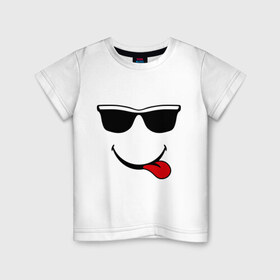 Детская футболка хлопок с принтом Мы на позитиве (язык справа) в Екатеринбурге, 100% хлопок | круглый вырез горловины, полуприлегающий силуэт, длина до линии бедер | Тематика изображения на принте: smile | очки | парные | позитив | смайл