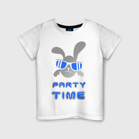 Детская футболка хлопок с принтом It `s party time в Екатеринбурге, 100% хлопок | круглый вырез горловины, полуприлегающий силуэт, длина до линии бедер | вечеринка | зайчик | заяц | клубные | очки | тусовка