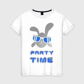 Женская футболка хлопок с принтом It `s party time в Екатеринбурге, 100% хлопок | прямой крой, круглый вырез горловины, длина до линии бедер, слегка спущенное плечо | вечеринка | зайчик | заяц | клубные | очки | тусовка