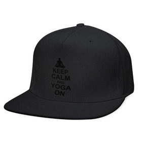 Кепка снепбек с прямым козырьком с принтом Keep calm and yoga on в Екатеринбурге, хлопок 100% |  | йога | ом | спорт