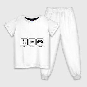 Детская пижама хлопок с принтом Eat sleep game в Екатеринбурге, 100% хлопок |  брюки и футболка прямого кроя, без карманов, на брюках мягкая резинка на поясе и по низу штанин
 | джойстик | еда | есть | играть | компьютерные игры | постель | спать