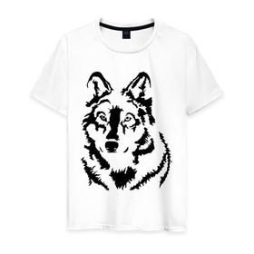Мужская футболка хлопок с принтом Чёрный волк в Екатеринбурге, 100% хлопок | прямой крой, круглый вырез горловины, длина до линии бедер, слегка спущенное плечо. | волчара | волчица | животное | зверь | хищник