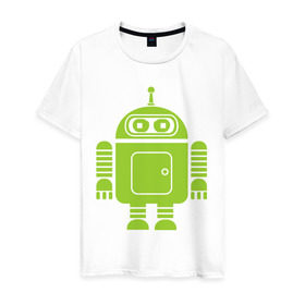 Мужская футболка хлопок с принтом Android-bender. в Екатеринбурге, 100% хлопок | прямой крой, круглый вырез горловины, длина до линии бедер, слегка спущенное плечо. | админам | андроид | бендер | мультик | мультфильм | ос | робот | футурама