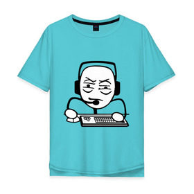 Мужская футболка хлопок Oversize с принтом Геймер в Екатеринбурге, 100% хлопок | свободный крой, круглый ворот, “спинка” длиннее передней части | игрок | клавиатура | компьютерные игры | мем | человечек
