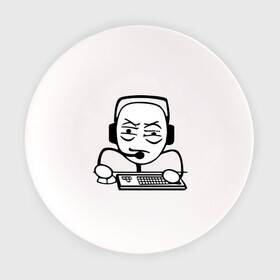 Тарелка с принтом Геймер в Екатеринбурге, фарфор | диаметр - 210 мм
диаметр для нанесения принта - 120 мм | Тематика изображения на принте: игрок | клавиатура | компьютерные игры | мем | человечек