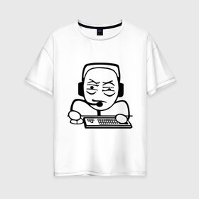 Женская футболка хлопок Oversize с принтом Геймер в Екатеринбурге, 100% хлопок | свободный крой, круглый ворот, спущенный рукав, длина до линии бедер
 | игрок | клавиатура | компьютерные игры | мем | человечек